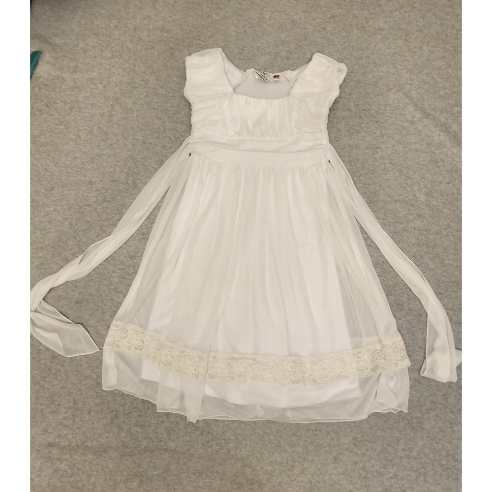 Jody of California Dress Girls 8 White‎ Chiffon Lace Trim Sash Tie Made USA